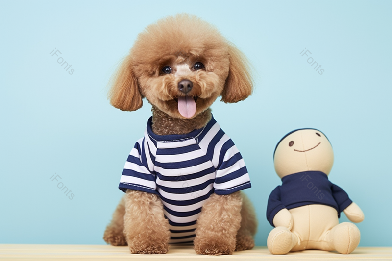 贵宾犬小泰迪端正在地面与玩偶,高清,摄影图,摄影图片,图片大全,摄影图免费下载